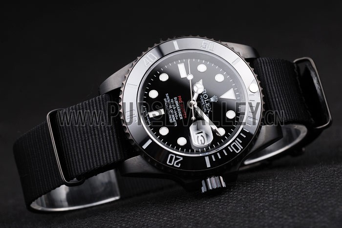 Rolex Swiss Submariner Pro-Hunter Black Fabric Strap Black Dial