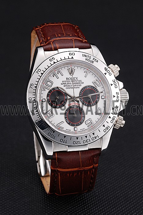 Rolex Daytona Stainless Steel Case White Dial Brown Leather Strap
