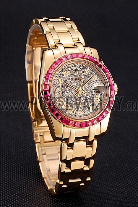 Rolex Datejust Diamond Dial Pink Jewels Bezel Gold Case And Bracelet 622835