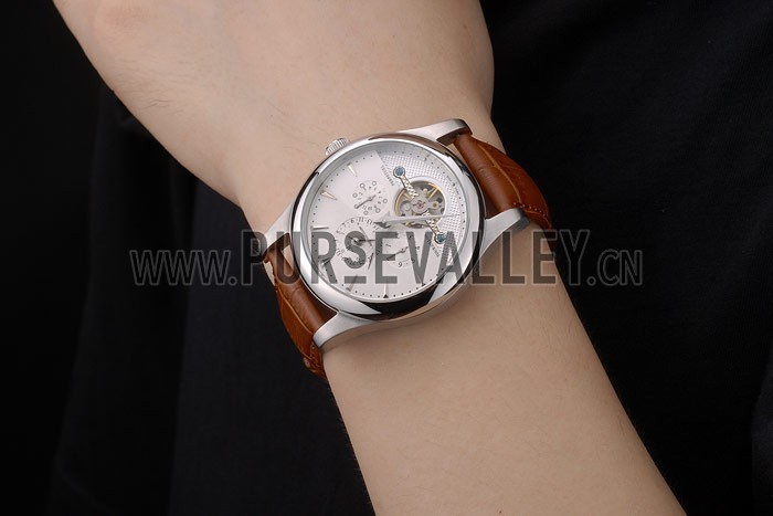 Jaeger Le Coultre Master Control Tourbillon White Dial Brown Leather Strap