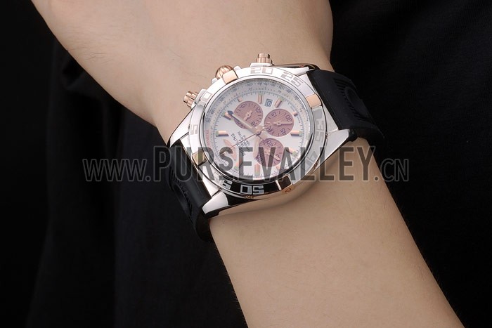 Breitling Chronomat Rose-Gold Highlight Ribbed Black Rubber Strap White Dial