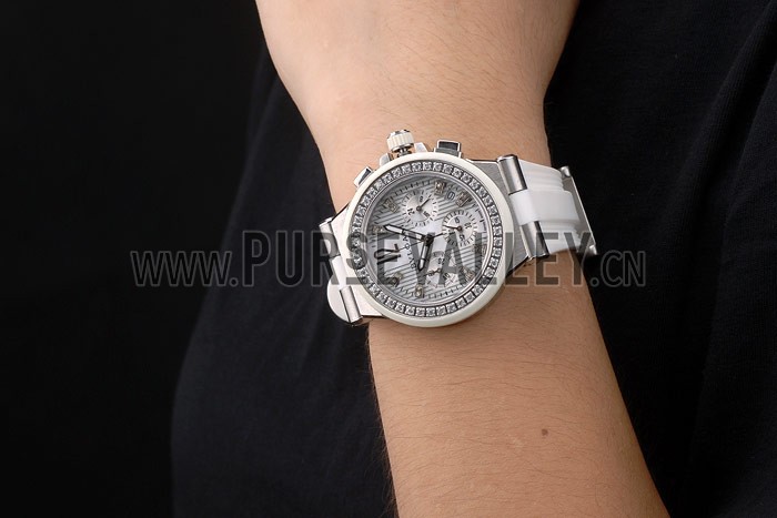 Bvlgari Diagono 36mm White Dial Stainless Steel Case With Diamonds White Rubber Bracelet