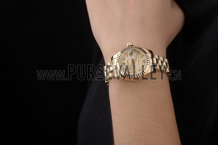 Rolex DateJust Ribbed Pattern Gold Bezel Gold Dial