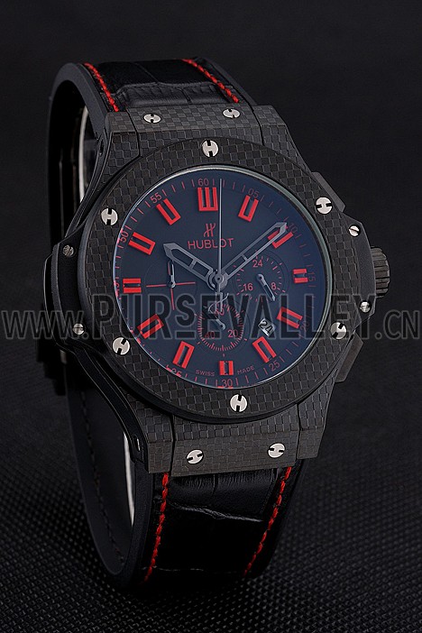 Hublot Big Bang Carbon Dial With Red Markings Carbon Case And Bezel Black Leather Strap 622775