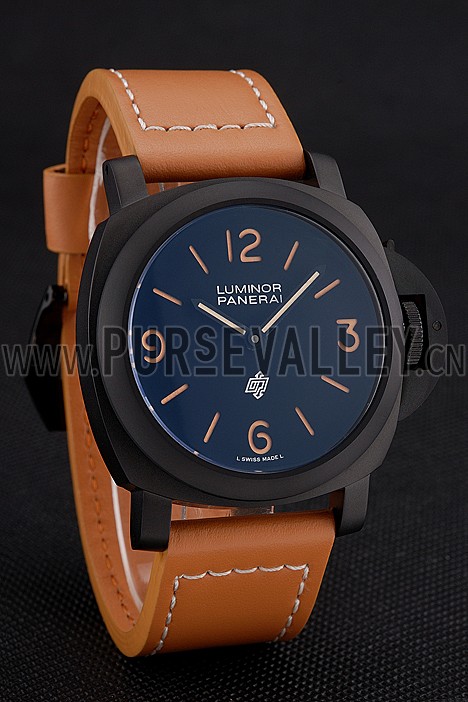Panerai Luminor Ion Plated Stainless Steel Bezel Orange Leather Bracelet 622309