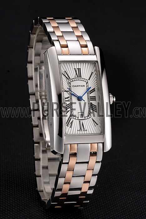 Cartier Tank Americaine 21mm White Dial Stainless Steel Case Two Tone Bracelet