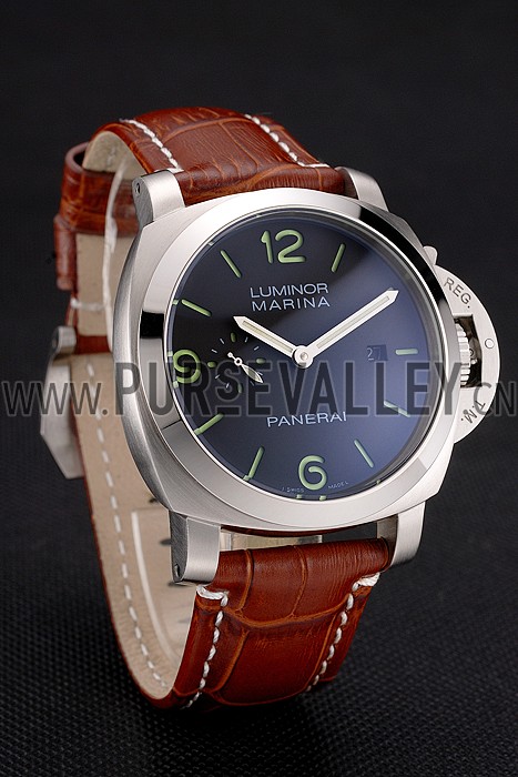Panerai Luminor Marina 1950 Black Dial Brushed Steel Case Light Brown Leather Strap