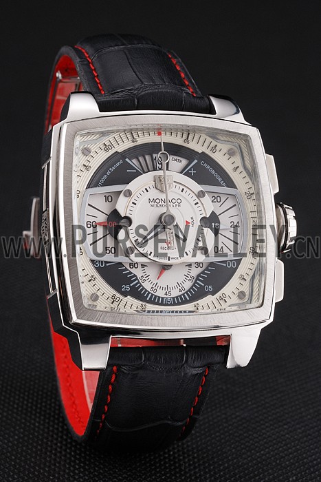 Tag Heuer Monaco Black Perforated Leather Strap White Dial 80306