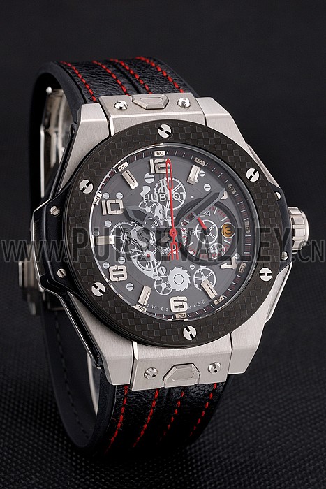 Hublot Big Bang Ferrari Black Dial And Bezel Stainless Steel Case Black Leather Strap 622767