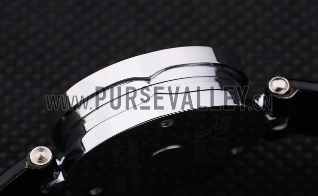 Bvlgari B.ZERO1 25mm White Dial Stainless Steel Case Gold Bezel Black Leather Bracelet