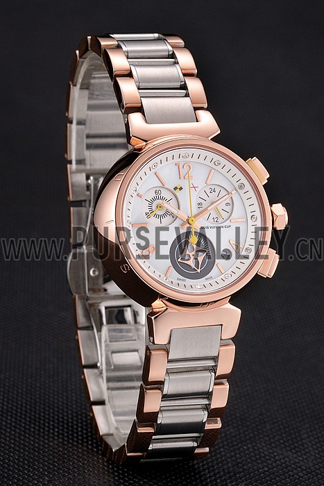 Louis Vuitton Tambour Stainless Steel and Rose Gold Bracelet White Dial 801417