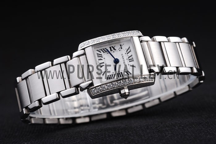 Cartier Tank Anglaise 20mm White Dial Diamonds Steel Case Stainless Steel Bracelet