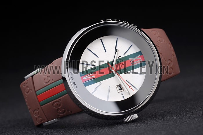 Gucci Brown Rubber Band White Round Dial 2165-296