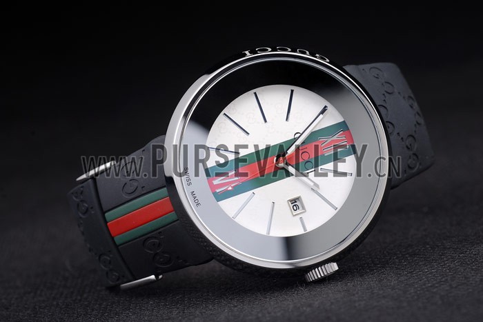 Gucci Black Rubber Band White Round Dial 2165-299