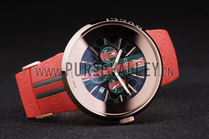 Gucci Red Rubber Band Black Round Dial 2165-307