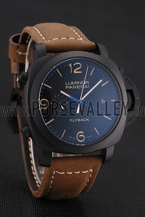 Panerai Luminor 1950 3 Days Chrono Flyback Black Dial Black Case Brown Leather Strap