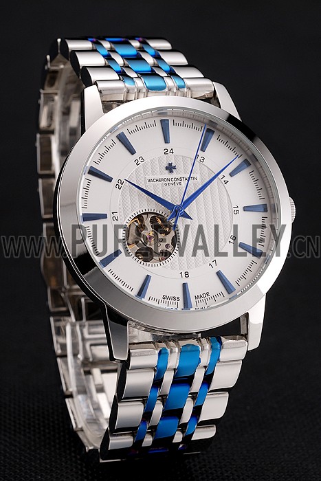 Vacheron Constantin Tourbillon White Dial Blue Numerals Stainless Steel Case Two Tone Steel Blue Bracelet