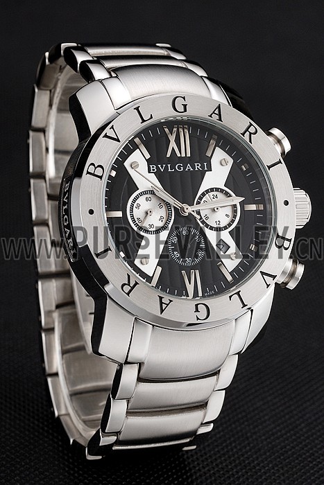 Bvlgari Diagono 46mm Black Dial Stainless Steel Case Ceramic Bezel Steel Bracelet