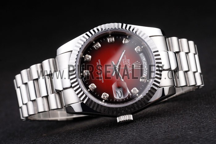 Rolex Day-Date Polished Stainless Steel Two Tone Red Dial