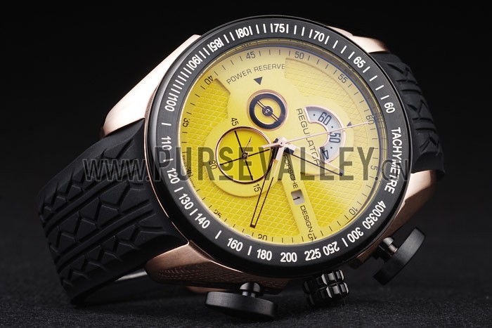 Porsche Regulator Power Reserve Rose Gold Case Yellow Dial