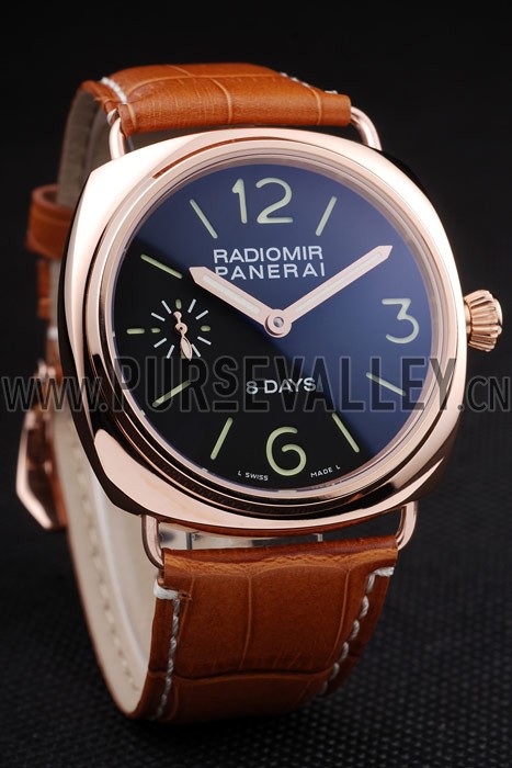 Panerai Radiomir Rose Gold Case Black Dial Brown Leather Strap 98136