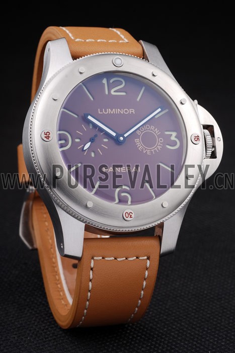 Panerai Luminor Brushed Stainless Steel Case Brown Dial Brown Leather Strap
