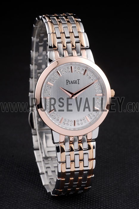 Piaget Traditional Rose Gold Case Double Studded Minute Markers Silver Dial