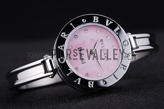 Bvlgari B.ZERO1 30mm Pink Dial Stainless Steel Case Black Bezel Steel Bracelet