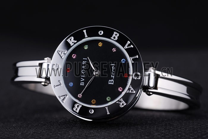Bvlgari B.ZERO1 30mm Black Dial With Jewels Steel Case Black Bezel Steel Bracelet