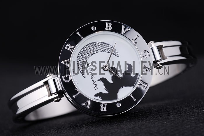 Bvlgari B.ZERO1 30mm White Sun And Moon Dial Steel Case Black Bezel Steel Bracelet