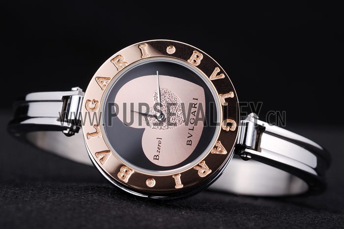 Bvlgari B.ZERO1 30mm Black Heart Dial Steel Case Brown Bezel Steel Bracelet