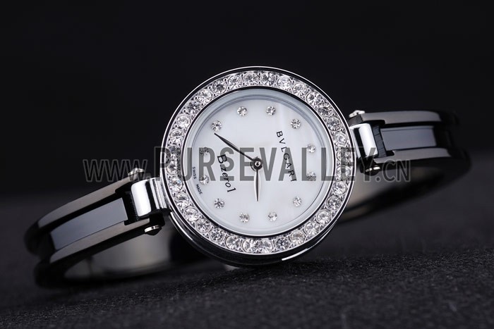 Bvlgari B.ZERO1 24mm White Dial Stainless Steel Case With Diamonds Black Steel Bracelet