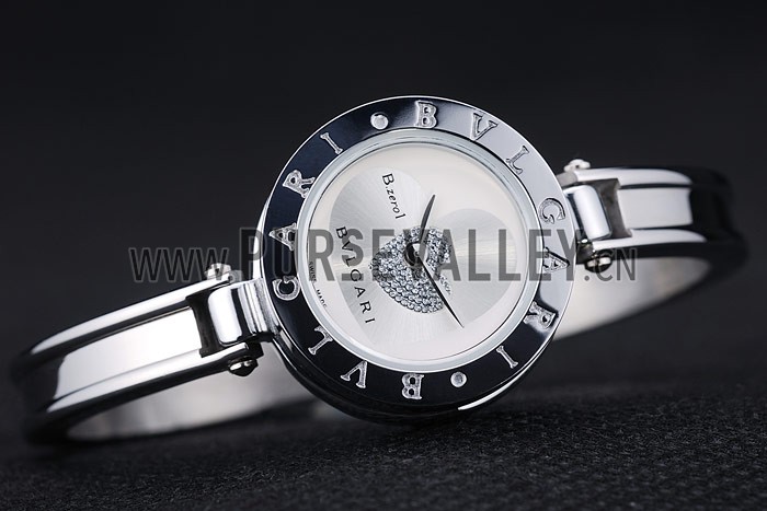 Bvlgari B.ZERO1 24mm White Heart Dial Steel Case Black Bezel Steel Bracelet