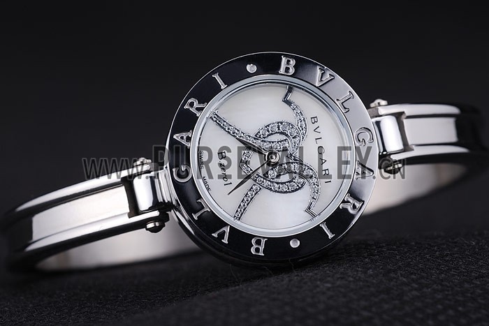 Bvlgari B.ZERO1 24mm White Hearts Dial Steel Case Black Bezel Steel Bracelet
