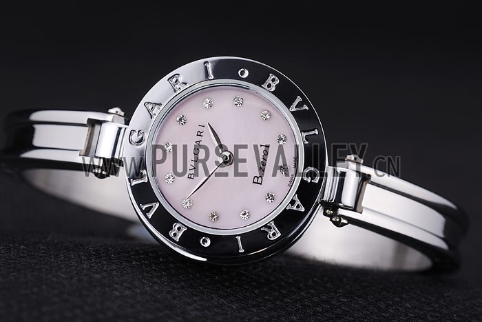 Bvlgari B.ZERO1 24mm Pink Dial Steel Case Black Bezel Steel Bracelet