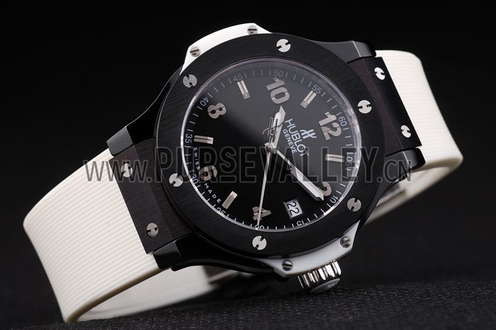 Hublot Big Bang Black Bezel Black Dial White Rubber Strap