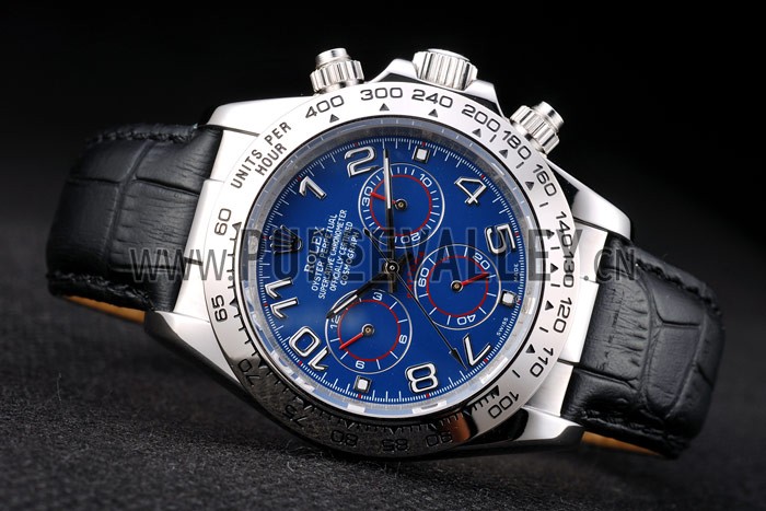Rolex Daytona Stainless Steel Case Blue Dial Black Leather Strap