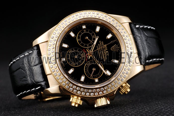 Rolex Daytona Gold Case Crystal Studded Bezel Black Dial