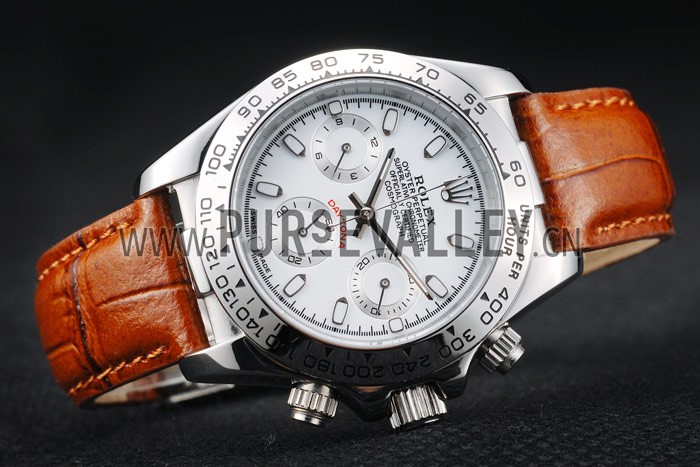 Rolex Daytona Lady Stainless Steel Case White Dial Brown Leather Strap Tachymeter