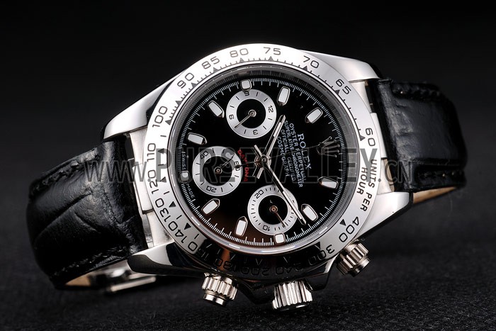 Rolex Daytona Lady Stainless Steel Case Black Dial Black Leather Strap Tachymeter