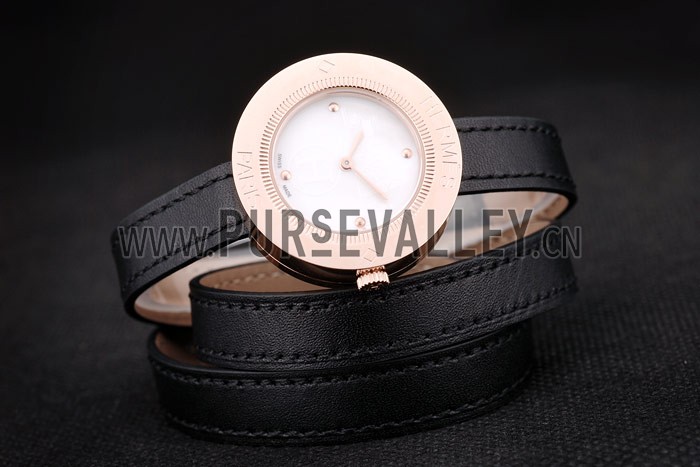 Hermes Classic MOP Dial Black Elongated Leather Strap