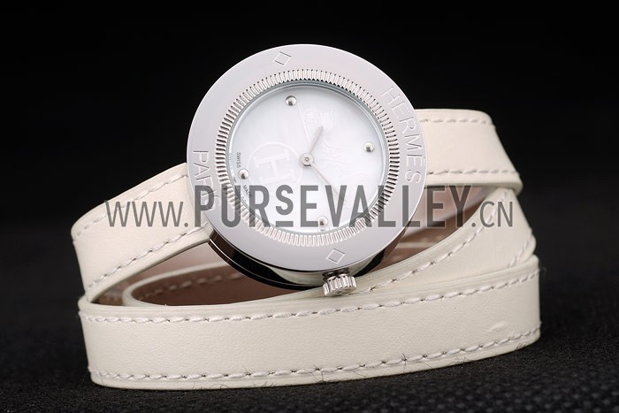 Hermes Classic MOP Dial White Elongated Leather Strap