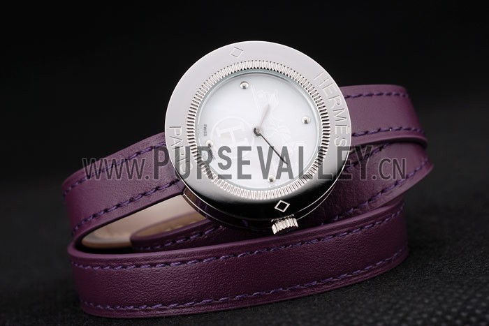 Hermes Classic MOP Dial Purple Elongated Leather Strap