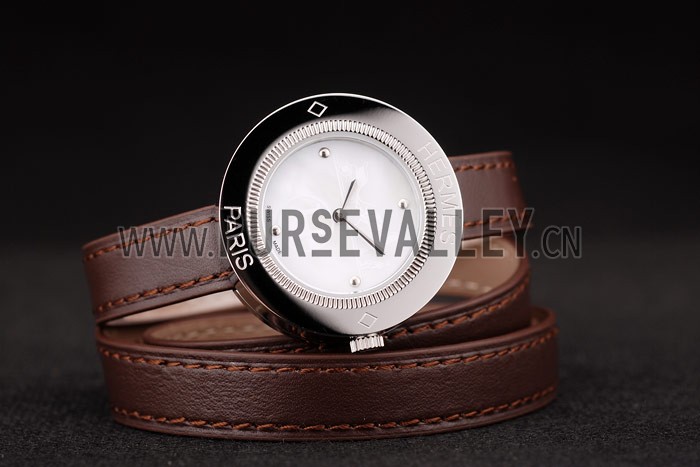 Hermes Classic MOP Dial Brown Elongated Leather Strap