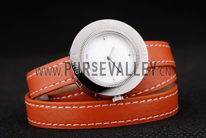 Hermes Classic MOP Dial Orange Elongated Leather Strap