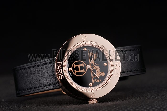 Hermes Classic MOP Dial Black Leather Strap