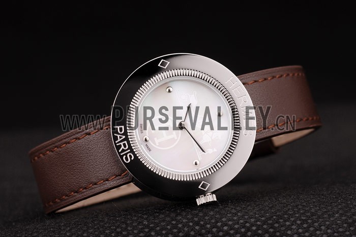 Hermes Classic MOP Dial Brown Leather Strap