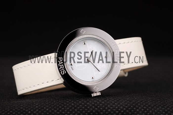 Hermes Classic MOP Dial White Leather Strap