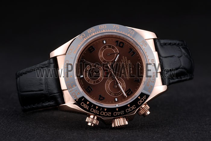 Rolex Daytona Black Ceramic Bezel Brown Dial Black Leather Strap 41975