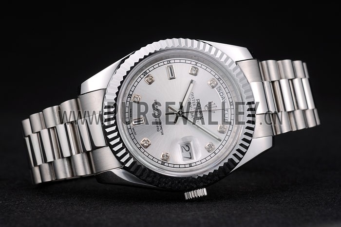 Rolex DayDate Stainless Steel Ribbed Bezel Silver Dial 41976